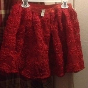 Girls Red Floral Glittery Skirt